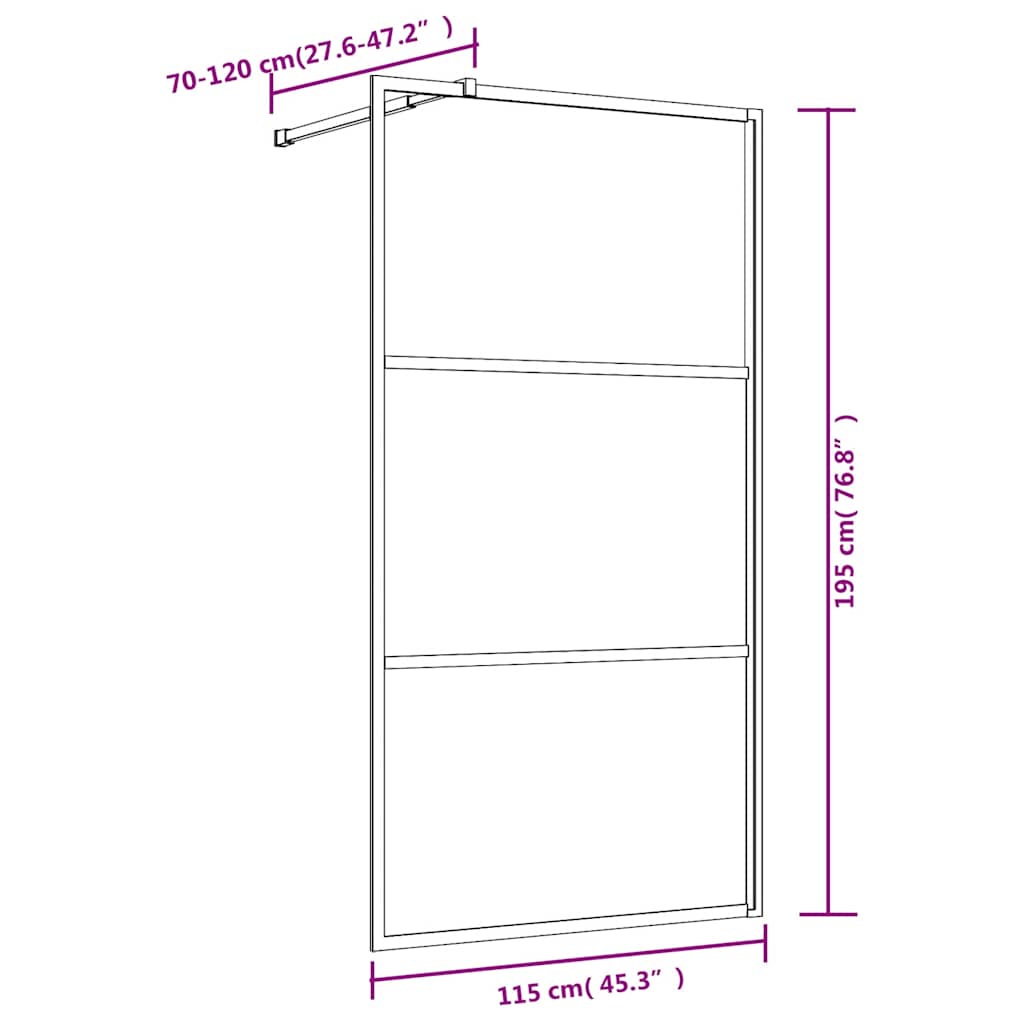 Walk-in Shower Wall Gold 115 x 195 cm Glass and Aluminium
