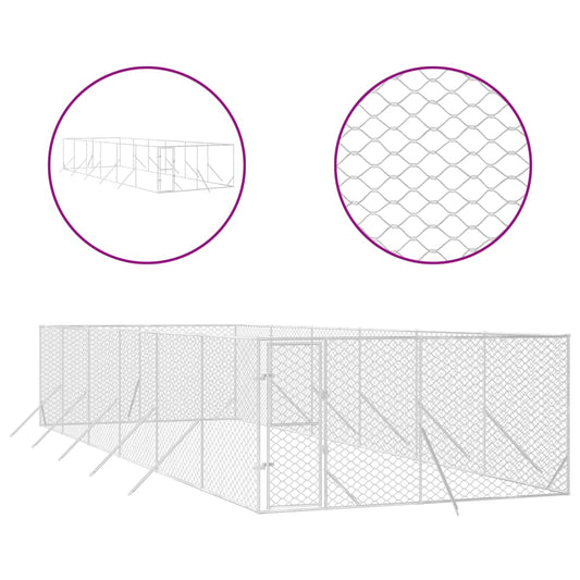 Outdoor Dog Kennel Silver 4x12x2 m Galvanised Steel Outdoor Dog Kennel Silver 4x12x2 m Galvanised Steel