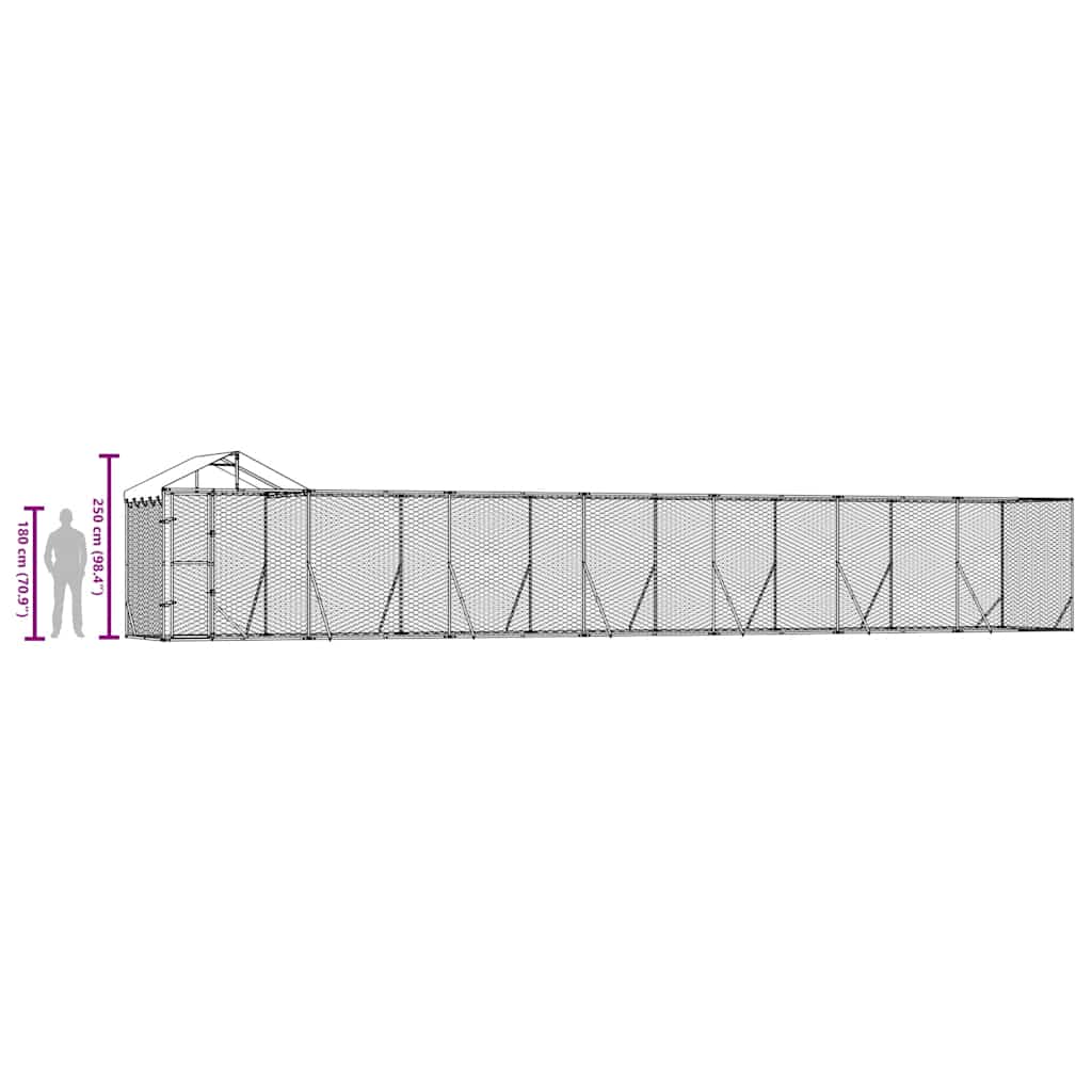 Outdoor Dog Kennel with Roof Silver 14x2x2,5 m Galvanised Steel