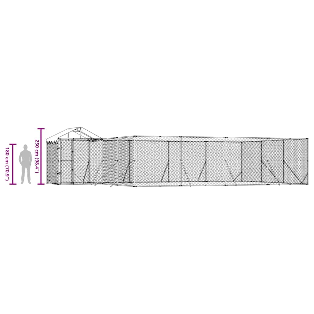 Outdoor Dog Kennel with Roof Silver 10x6x2,5 m Galvanised Steel