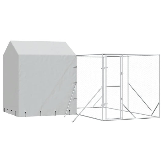 Outdoor Dog Kennel with Roof Silver 4x4x2.5 m Galvanised Steel Outdoor Dog Kennel with Roof Silver 4x4x2.5 m Galvanised Steel
