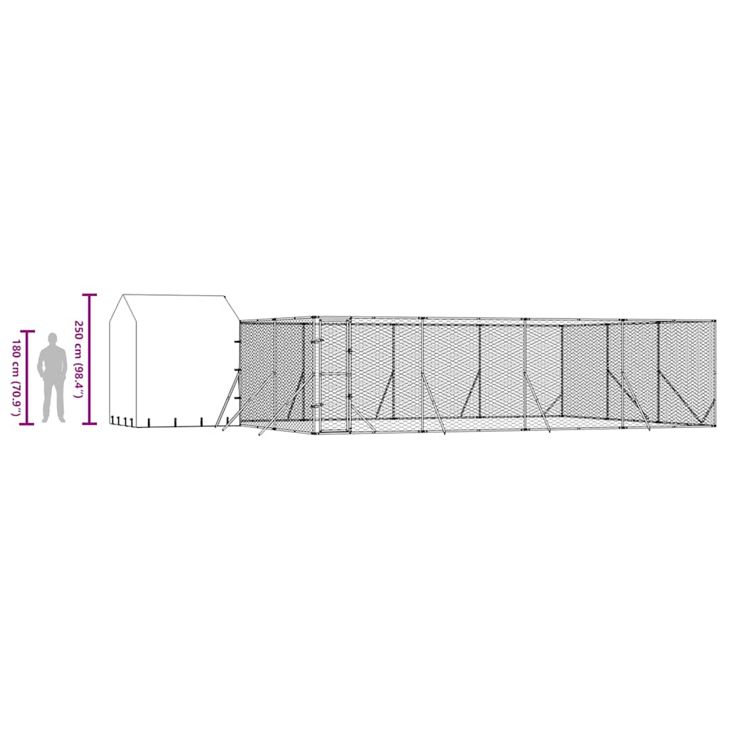 Outdoor Dog Kennel with Roof Silver 10x6x2,5 m Galvanised Steel