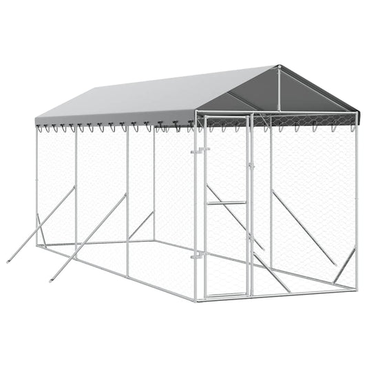 Outdoor Dog Kennel with Roof Silver 2x6x2.5 m Galvanised Steel Outdoor Dog Kennel with Roof Silver 2x6x2.5 m Galvanised Steel