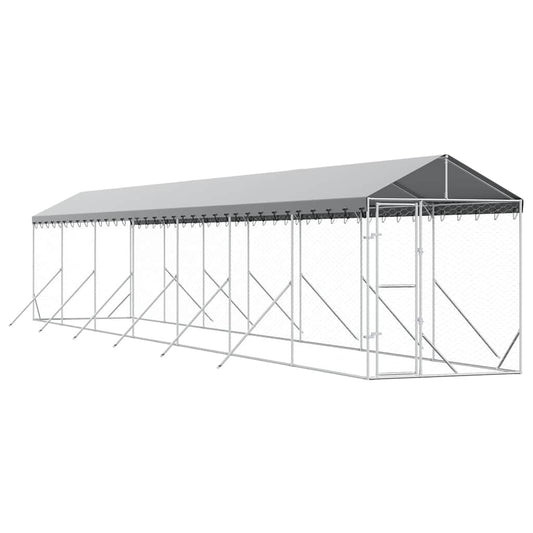 Outdoor Dog Kennel with Roof Silver 2x14x2.5 m Galvanised Steel Outdoor Dog Kennel with Roof Silver 2x14x2.5 m Galvanised Steel