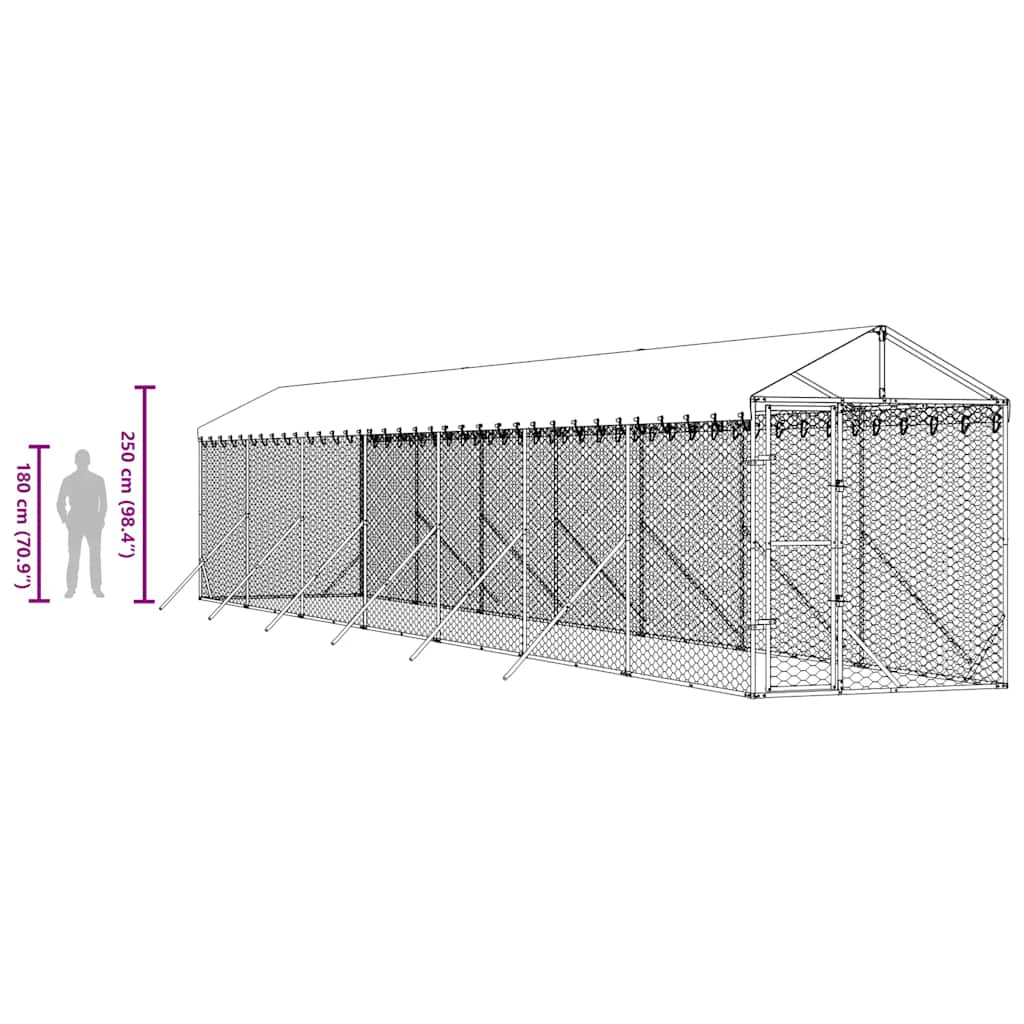 Outdoor Dog Kennel with Roof Silver 2x14x2.5 m Galvanised Steel