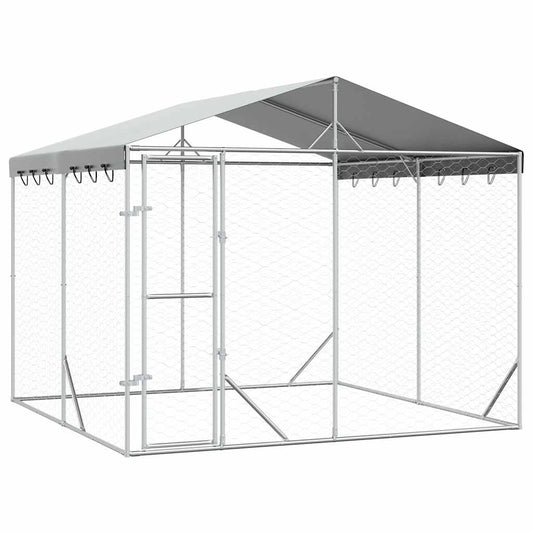 Outdoor Dog Kennel with Roof Silver 3x3x2.5 m Galvanised Steel Outdoor Dog Kennel with Roof Silver 3x3x2.5 m Galvanised Steel