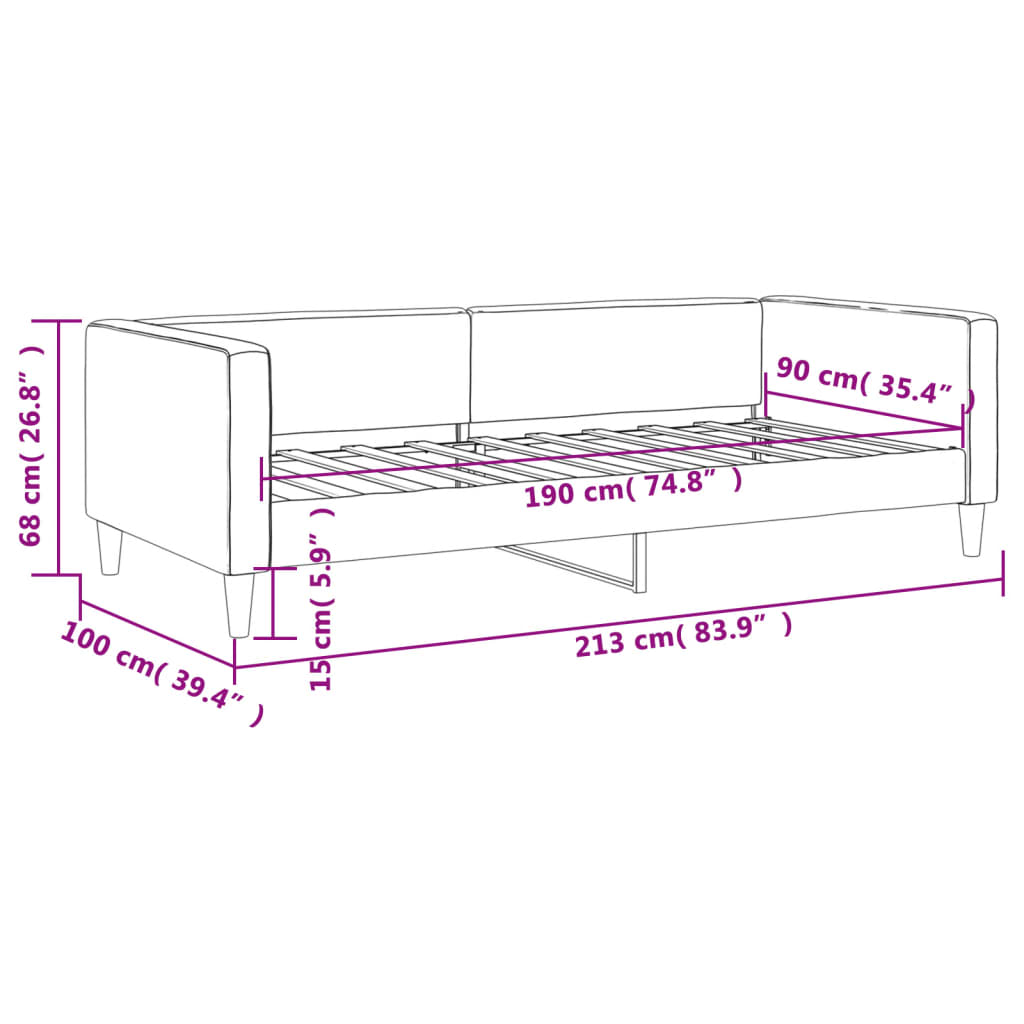 Day Bed without Mattress Light Grey 90x190 cm Single Fabric
