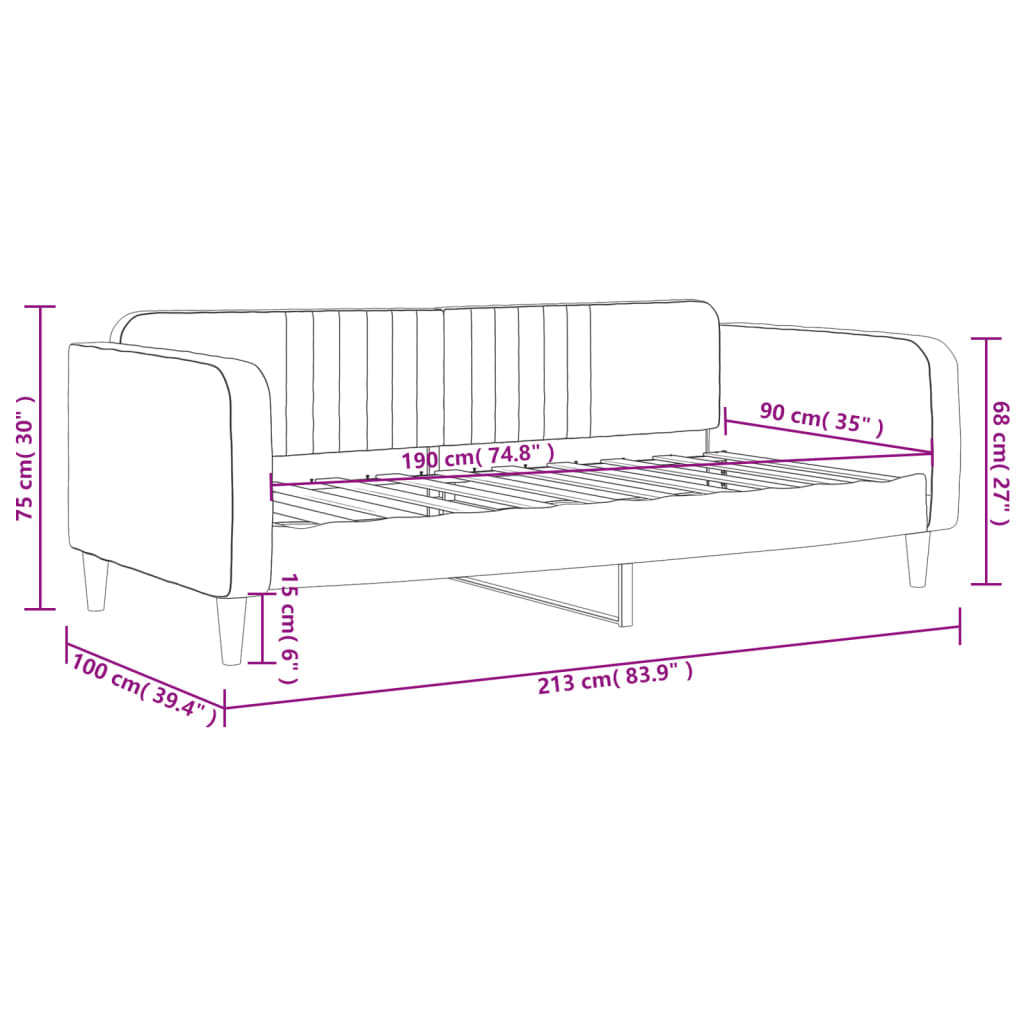 Day Bed without Mattress Dark Grey 90x190 cm Velvet