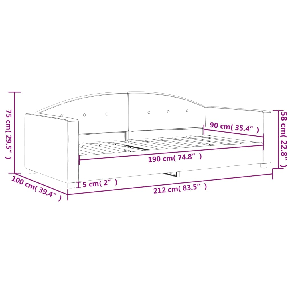 Day Bed without Mattress Dark Grey 90x190 cm Velvet
