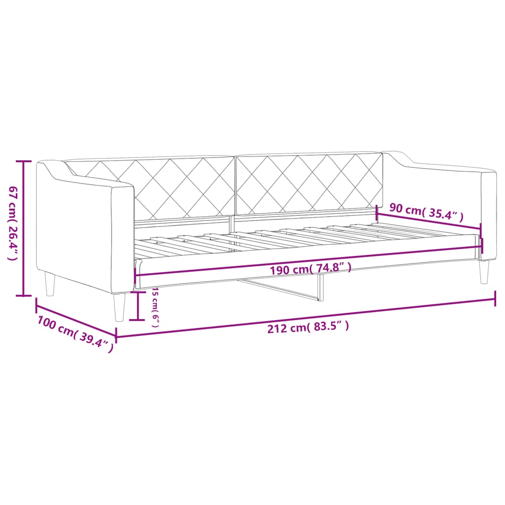 Day Bed without Mattress Dark Grey 90x190 cm Fabric