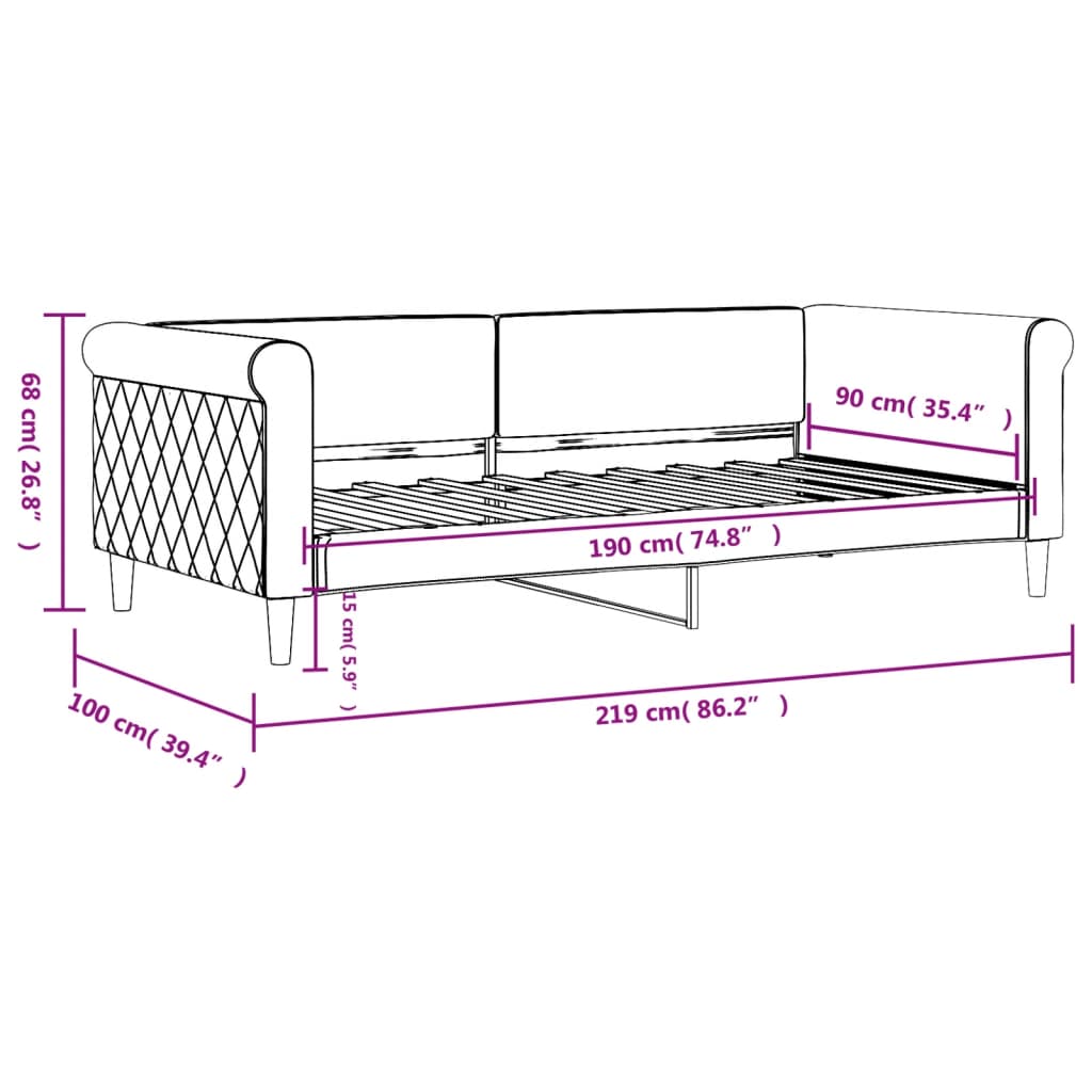 Day Bed without Mattress Dark Grey 90x190 cm Single Velvet
