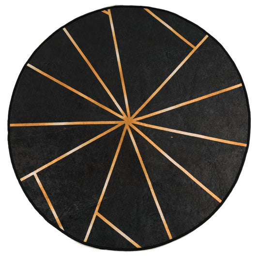 Rug Washable Black and Gold Ø 120 cm Rug Washable Black and Gold Ø 120 cm