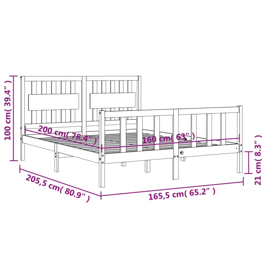 Bed Frame without Mattress 160x200 cm Solid Wood Pine