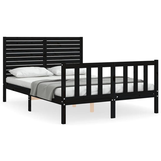 Bed Frame without Mattress Black Double Solid Wood Pine Bed Frame without Mattress Black Double Solid Wood Pine
