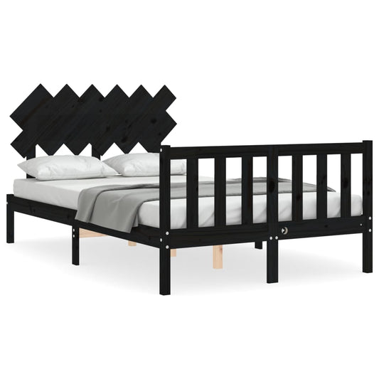 Bed Frame without Mattress Black Double Solid Wood Pine Bed Frame without Mattress Black Double Solid Wood Pine