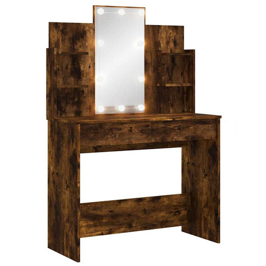 Dressing Table with LED Lights Smoked Oak 96x40x142 cm Dressing Table with LED Lights Smoked Oak 96x40x142 cm