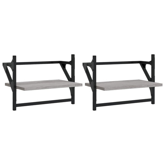 Wall Shelves with Bars 2 pcs Grey Sonoma 40x25x30 cm Wall Shelves with Bars 2 pcs Grey Sonoma 40x25x30 cm
