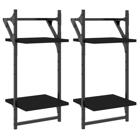 2-Tier Wall Shelves with Bars 2 pcs Black 30x25x65 cm 2-Tier Wall Shelves with Bars 2 pcs Black 30x25x65 cm