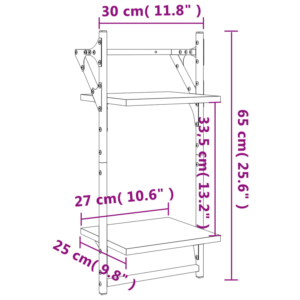 2-Tier Wall Shelves with Bars 2 pcs Black 30x25x65 cm
