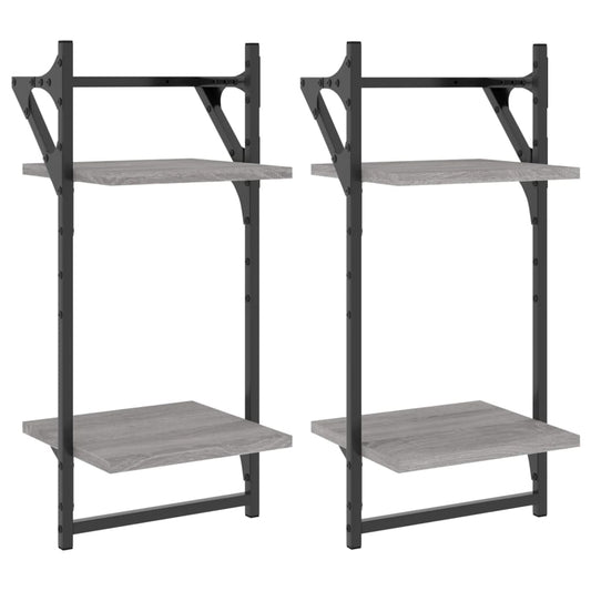 2-Tier Wall Shelves with Bars 2 pcs Grey Sonoma 30x25x65 cm 2-Tier Wall Shelves with Bars 2 pcs Grey Sonoma 30x25x65 cm