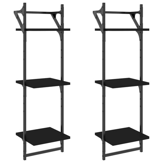 3-Tier Wall Shelves with Bars 2 pcs Black 30x25x100 cm 3-Tier Wall Shelves with Bars 2 pcs Black 30x25x100 cm
