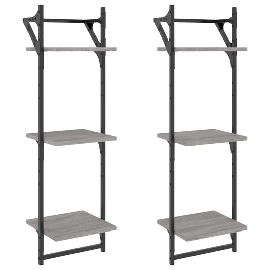 3-Tier Wall Shelves with Bars 2 pcs Grey Sonoma 30x25x100 cm 3-Tier Wall Shelves with Bars 2 pcs Grey Sonoma 30x25x100 cm
