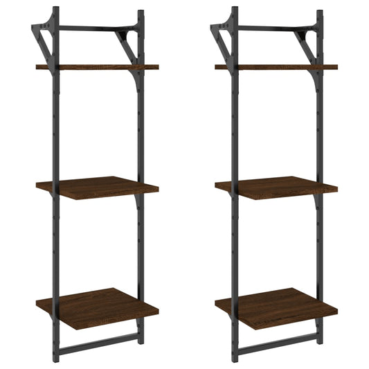 3-Tier Wall Shelves with Bars 2 pcs Brown Oak 30x25x100 cm 3-Tier Wall Shelves with Bars 2 pcs Brown Oak 30x25x100 cm