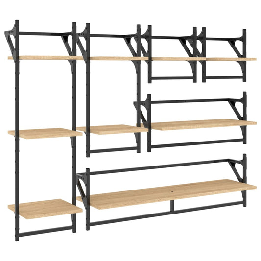6 Piece Wall Shelf Set with Bars Sonoma Oak Engineered Wood 6 Piece Wall Shelf Set with Bars Sonoma Oak Engineered Wood