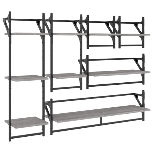 6 Piece Wall Shelf Set with Bars Grey Sonoma Engineered Wood 6 Piece Wall Shelf Set with Bars Grey Sonoma Engineered Wood