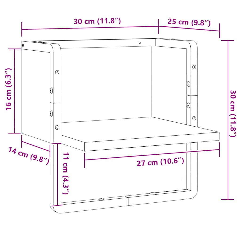 Wall Shelf with Bar Smoked Oak 30x25x30 cm