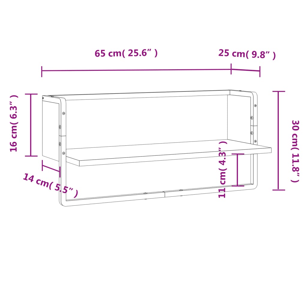 Wall Shelf with Bar Grey Sonoma 65x25x30 cm