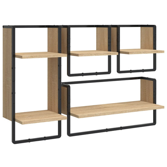 4 Piece Wall Shelf Set with Bars Sonoma Oak Engineered Wood 4 Piece Wall Shelf Set with Bars Sonoma Oak Engineered Wood