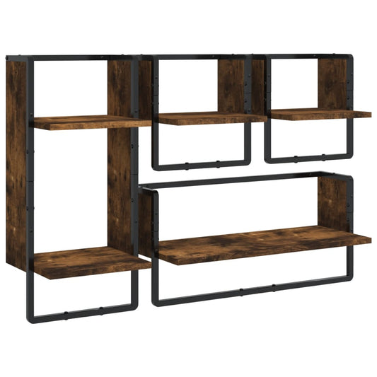 4 Piece Wall Shelf Set with Bars Smoked Oak Engineered Wood 4 Piece Wall Shelf Set with Bars Smoked Oak Engineered Wood