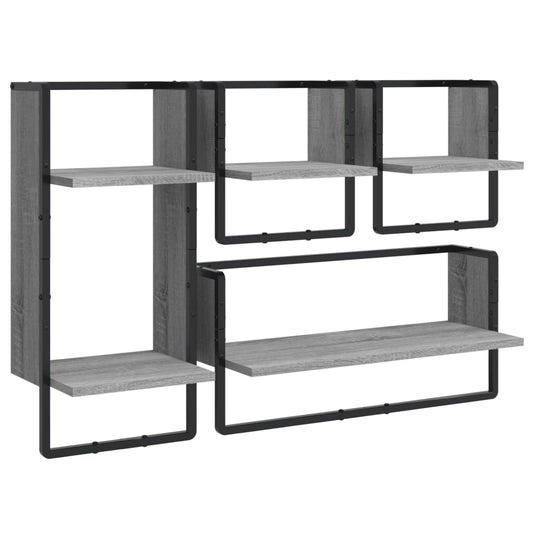 4 Piece Wall Shelf Set with Bars Grey Sonoma Engineered Wood 4 Piece Wall Shelf Set with Bars Grey Sonoma Engineered Wood