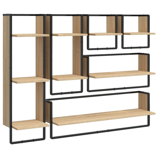 6 Piece Wall Shelf Set with Bars Sonoma Oak Engineered Wood 6 Piece Wall Shelf Set with Bars Sonoma Oak Engineered Wood