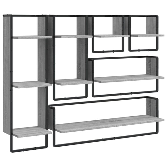 6 Piece Wall Shelf Set with Bars Grey Sonoma Engineered Wood 6 Piece Wall Shelf Set with Bars Grey Sonoma Engineered Wood