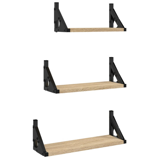 3 Piece Wall Shelf Set Sonoma Oak Engineered Wood 3 Piece Wall Shelf Set Sonoma Oak Engineered Wood