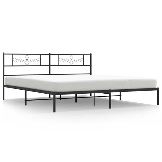Metal Bed Frame without Mattress with Headboard Black 193x203cm Metal Bed Frame without Mattress with Headboard Black 193x203cm