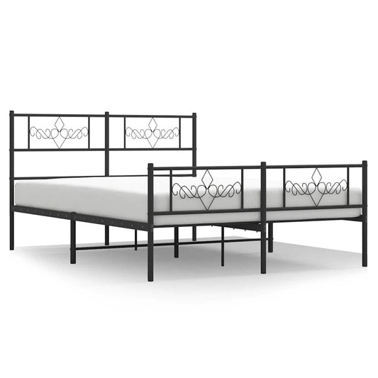 Metal Bed Frame without Mattress with Footboard Black 150x200cm Metal Bed Frame without Mattress with Footboard Black 150x200cm