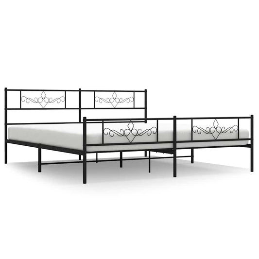 Metal Bed Frame without Mattress with Footboard Black 193x203cm Metal Bed Frame without Mattress with Footboard Black 193x203cm
