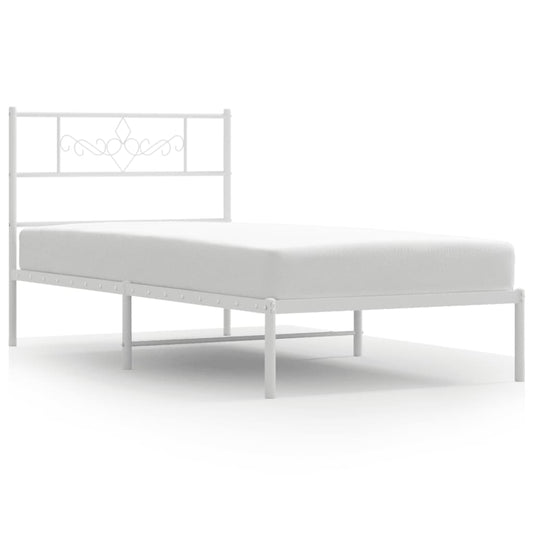 Metal Bed Frame without Mattress with Headboard White 90x200cm Metal Bed Frame without Mattress with Headboard White 90x200cm