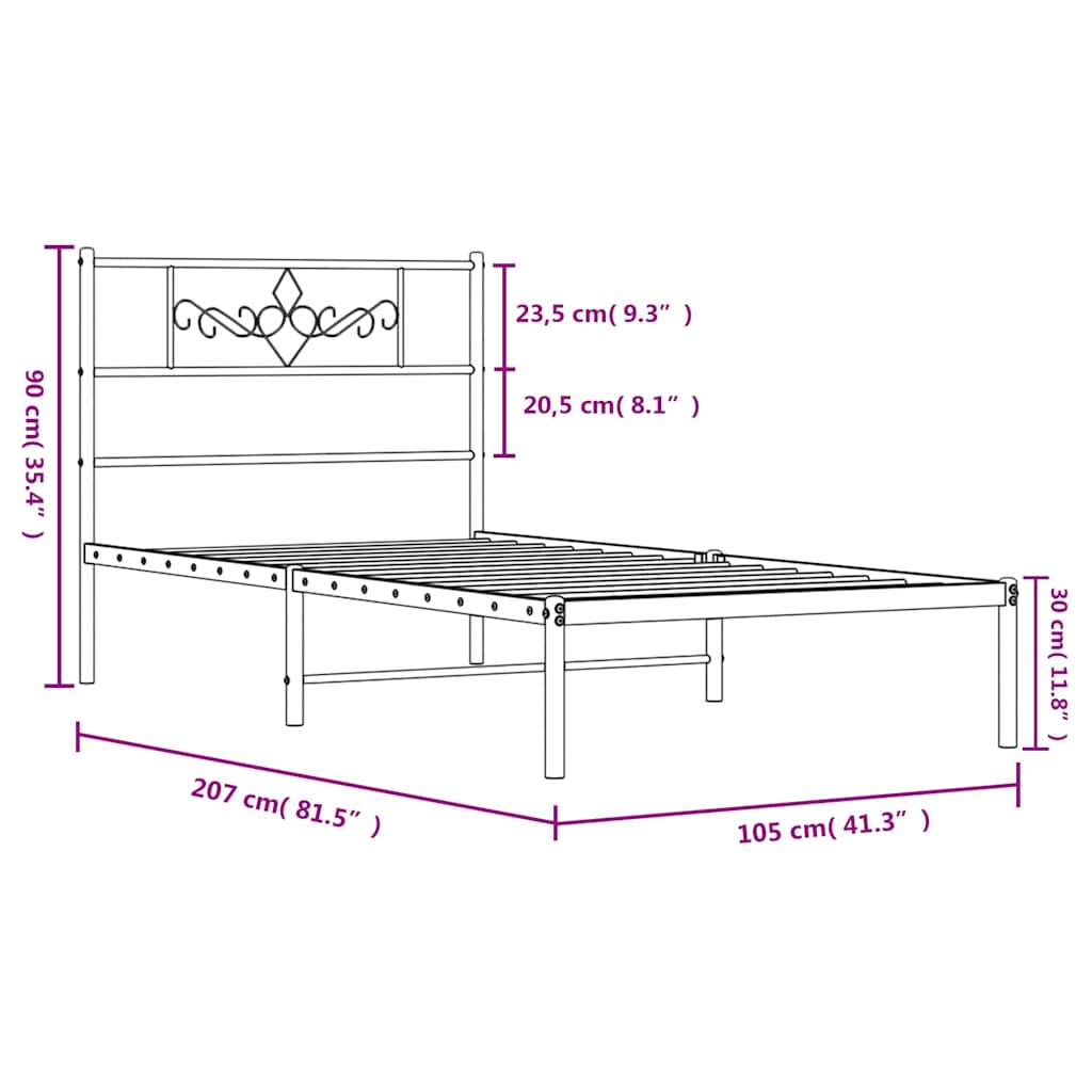 Metal Bed Frame without Mattress with Headboard White 100x200cm