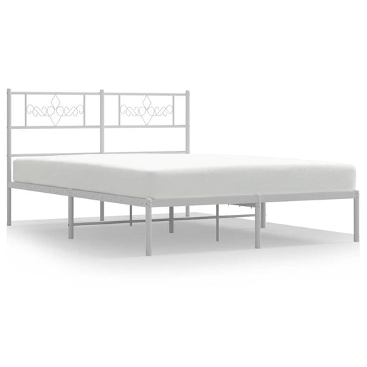 Metal Bed Frame without Mattress with Headboard White 150x200cm Metal Bed Frame without Mattress with Headboard White 150x200cm