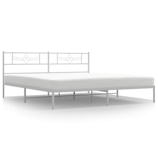 Metal Bed Frame without Mattress with Headboard White 193x203cm Metal Bed Frame without Mattress with Headboard White 193x203cm