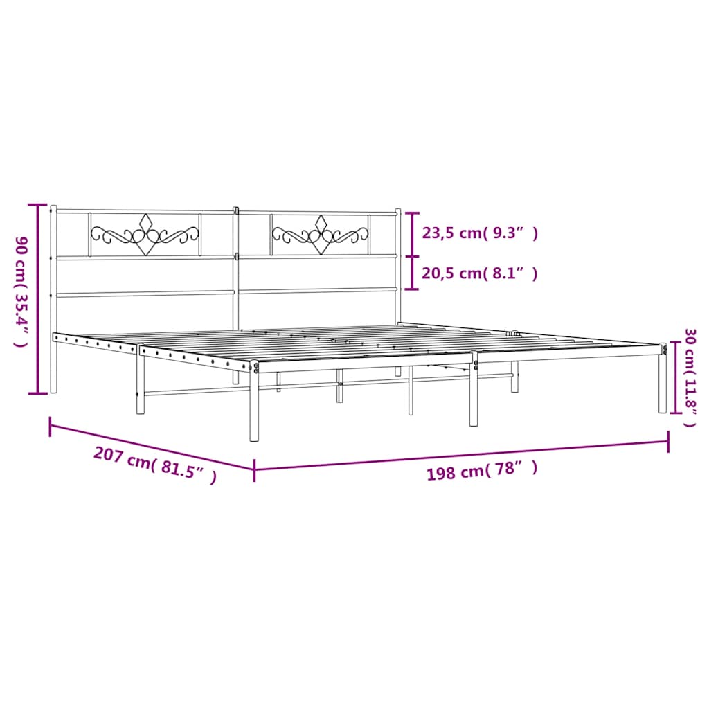 Metal Bed Frame without Mattress with Headboard White 193x203cm