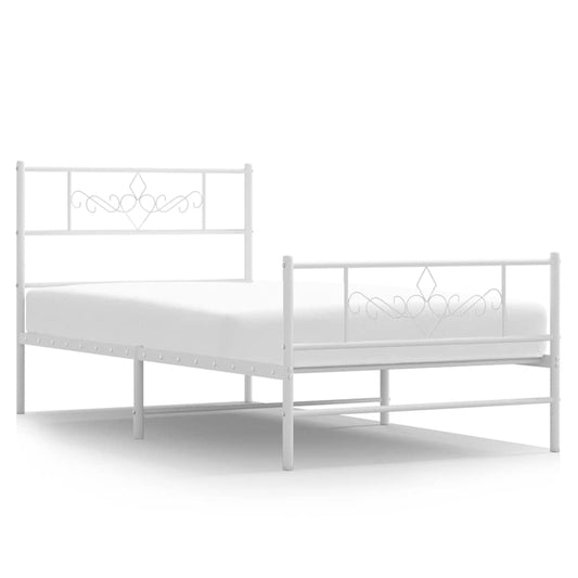Metal Bed Frame without Mattress with Footboard White 100x200cm Metal Bed Frame without Mattress with Footboard White 100x200cm