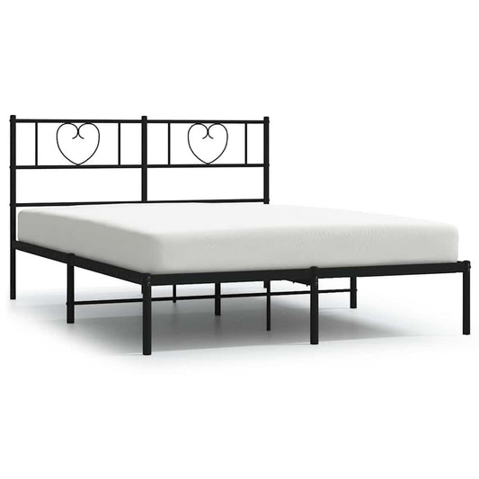 Metal Bed Frame without Mattress with Headboard Black 135x190cm Metal Bed Frame without Mattress with Headboard Black 135x190cm