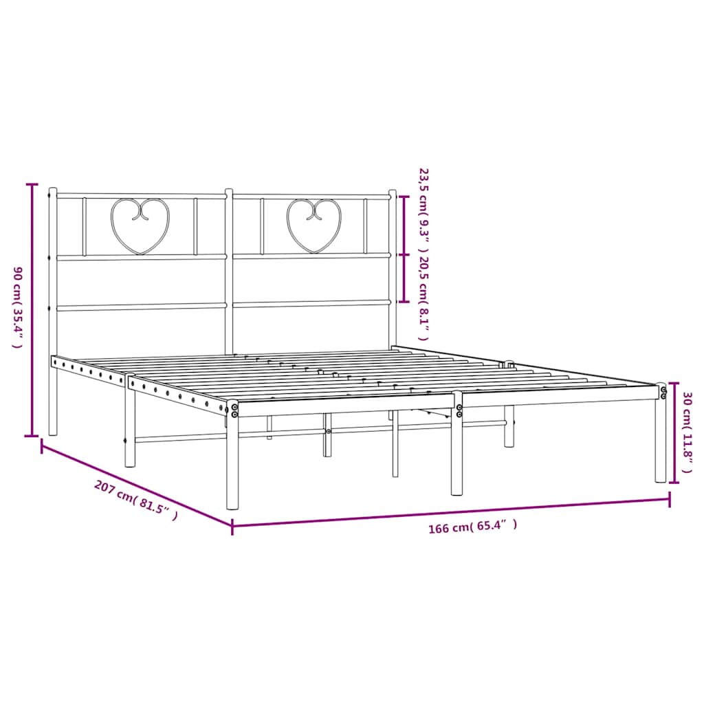 Metal Bed Frame without Mattress with Headboard Black 160x200cm