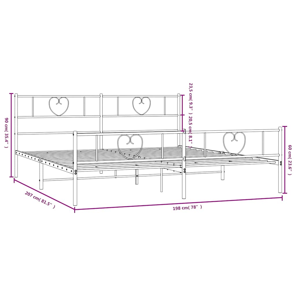 Metal Bed Frame without Mattress with Footboard Black 193x203cm