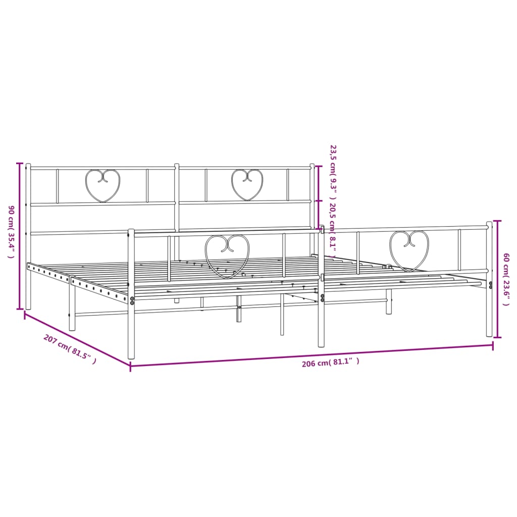 Metal Bed Frame without Mattress with Footboard Black 200x200cm